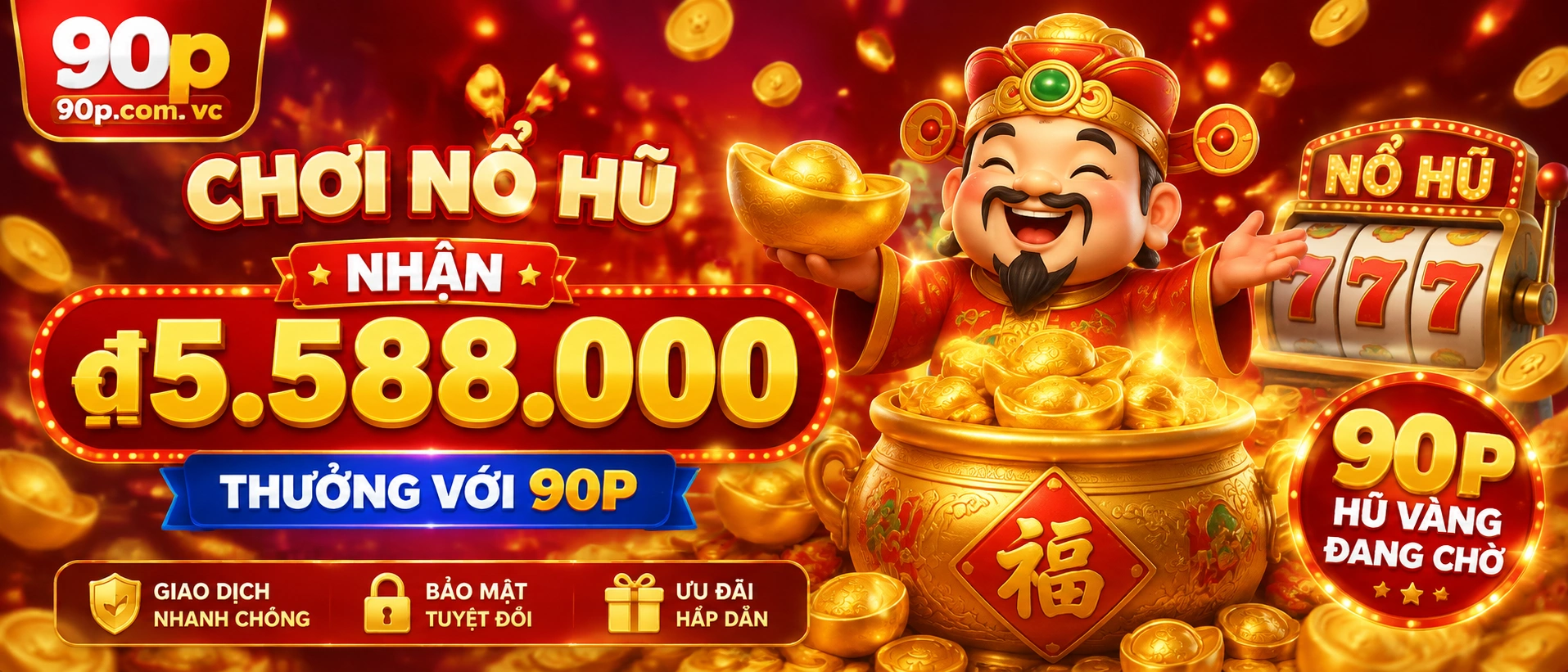 Khu Nổ Hũ hiển thị danh mục và banner chiến dịch trên 90P